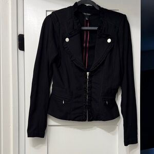 Trendy Black Ruffled Blazer